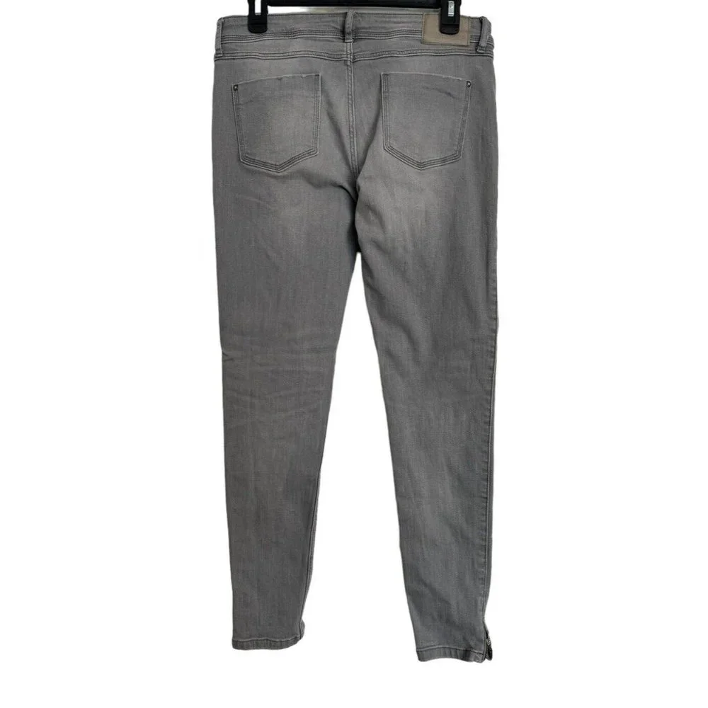 Zara Basic Jeans Z1975 Womens 8 Soft Heather Grey Skinny Stretch Cuff Zip